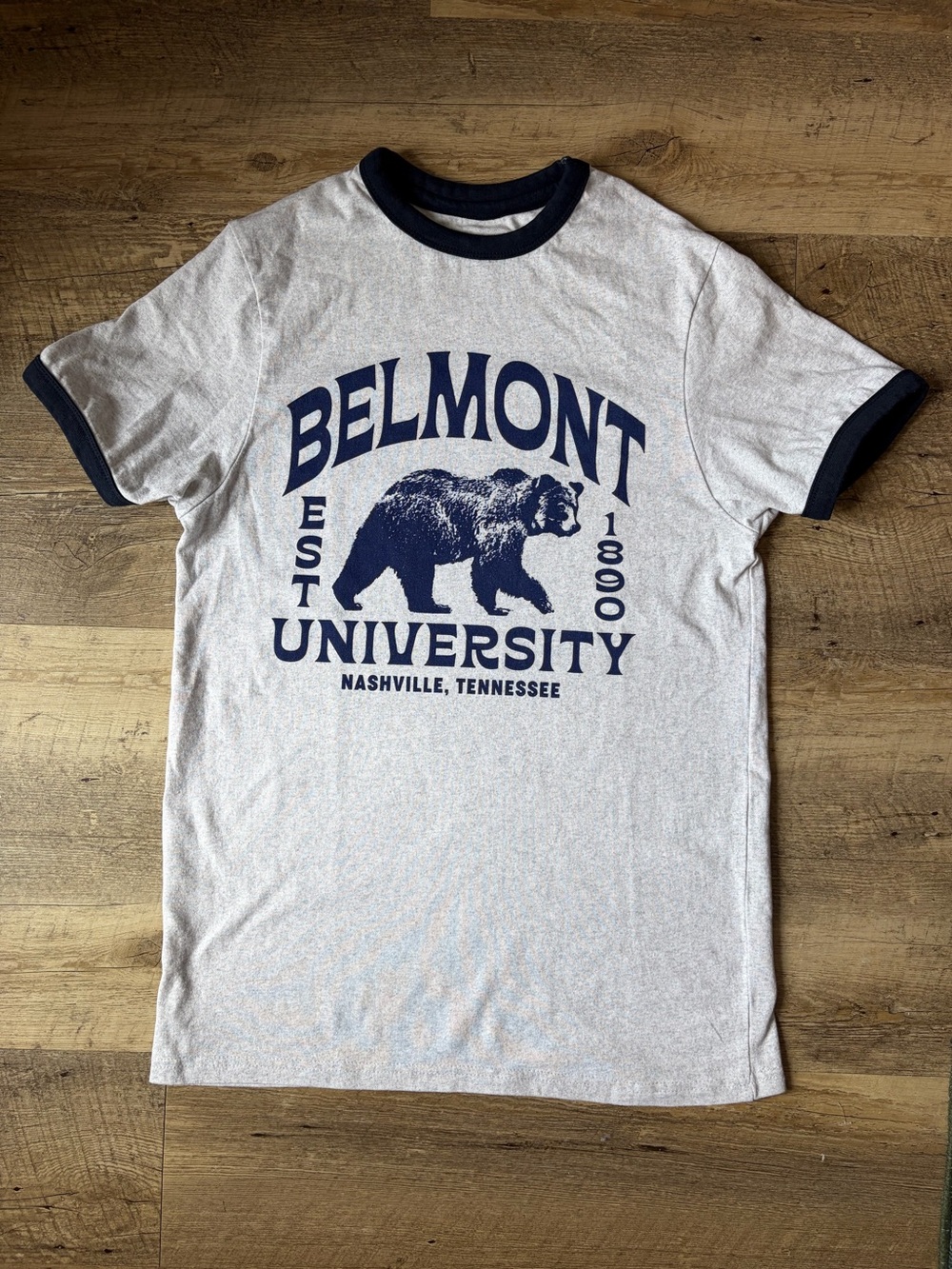 Belmont University Vintage Inspired Bear Ringer Tee in Navy and Heather Gray - Picture 9 of 9